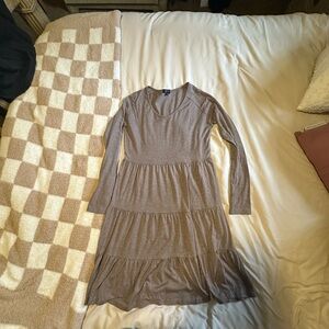 Brown/Tan Long Sleeve Tiered Ruffle Dress